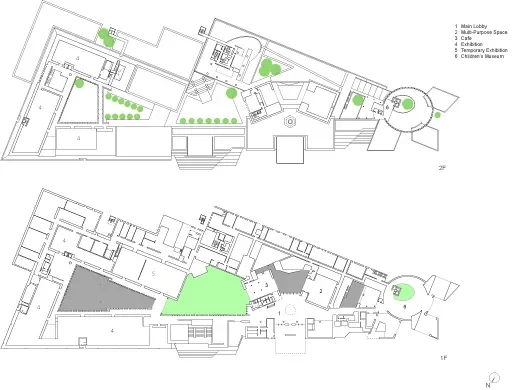 Site plan of the Bihar Museum in Patna, designed by Maki and Associates with Opolis Architects. The layout spreads the galleries, education spaces and lobby across a 5.3 hectare site, connected by corridors and open-to-sky courtyards.